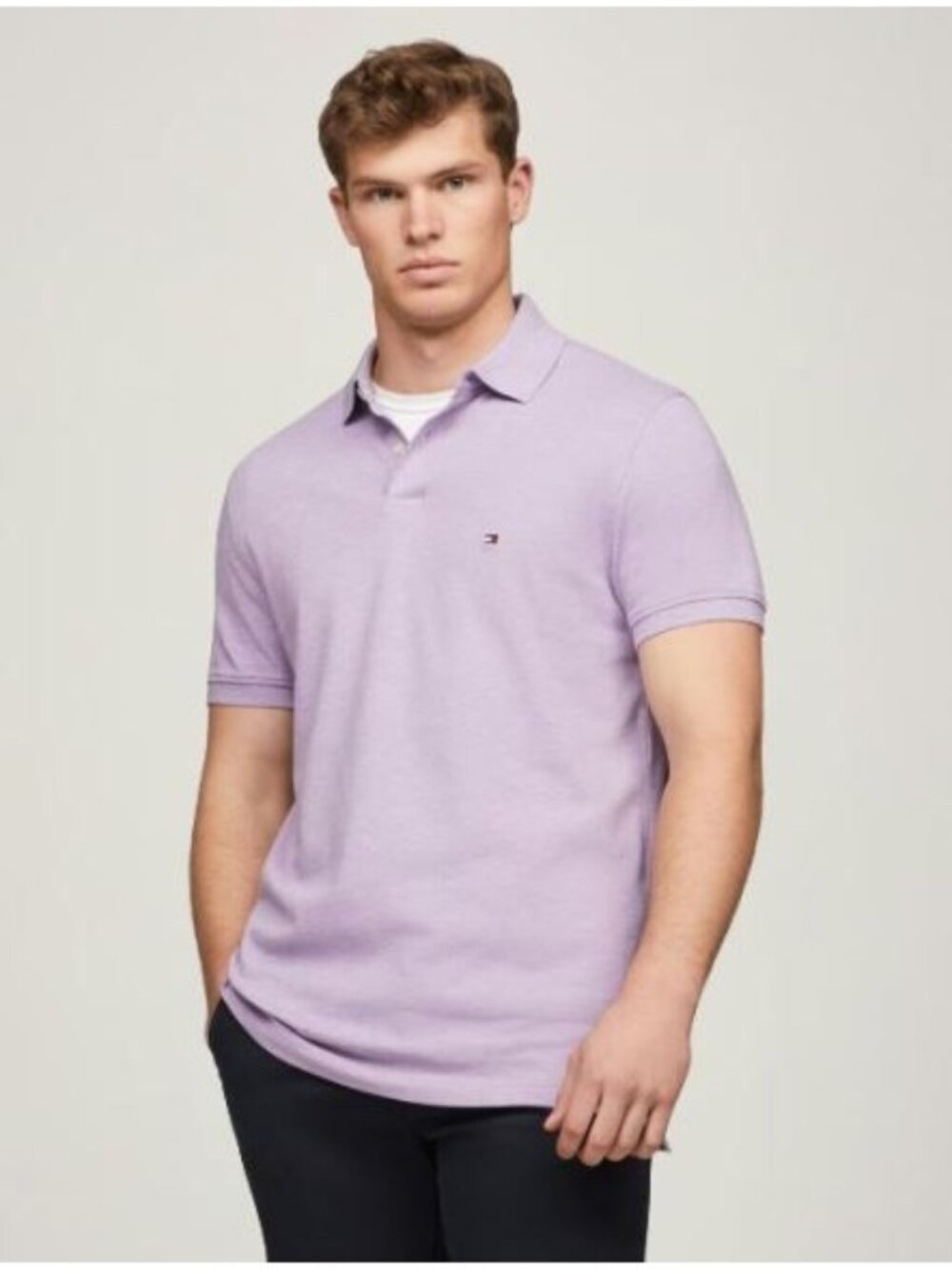 Tommy Hilfiger Lavender Polo Shirt Mens Size Small Heather Classic Fit Short Sle